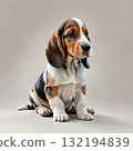 巴吉度獵犬小狗靜靜地坐著 132194839
