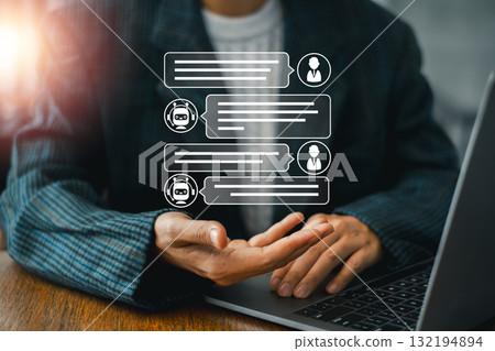 Innovative chatbot interface showcasing AI-driven communication on a digital platform, enhancing user interaction and support. Innovative chatbot interface showcasing AI-driven communication on a digital platform, enhancing user interaction and support. 132194894