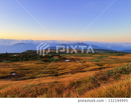The marshland and boardwalk of Mt. Naeba, and the pond lit up by autumn leaves The marshland and boardwalk of Mt. Naeba, and the pond lit up by autumn leaves 132194945
