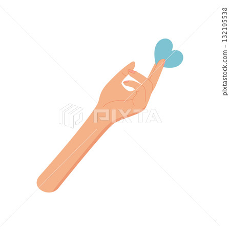 Flat cartoon hand design with heart symbol and gesture. Love and hope metaphor with open palm giving concept. Colorful modern style, creative abstract image, perfect for charity, support, or kindness Flat cartoon hand design with heart symbol and gesture. Love and hope metaphor with open palm giving concept. Colorful modern style, creative abstract image, perfect for charity, support, or kindness 132195538