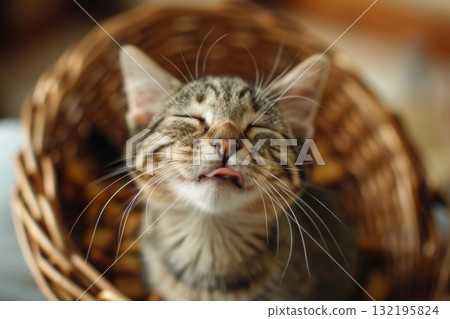 A satisfied cat after enjoying a homemade treat A satisfied cat after enjoying a homemade treat 132195824