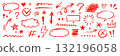 Red color pencil line elements set. Hand drawn red color crayon pencil, texture brush stroke arrow, highlight, check mark doodles. Marker arrow, chalk sketch square, emphasis. Vector 132196058