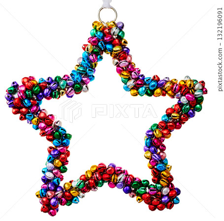 彩色鈴鐺星星裝飾(聖誕裝飾,白色背景) 彩色鈴鐺星星裝飾(聖誕裝飾,白色背景) 132196091