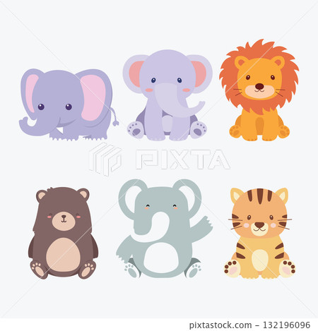set of cute cartoon animals 132196096