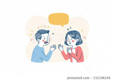 Illustration of a man and woman arguing (couple quarrel scene) 132196248