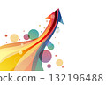 Abstract colorful arrow moving upwards with circles on white background. vibrant arrow symbolizing growth and progress. 132196488