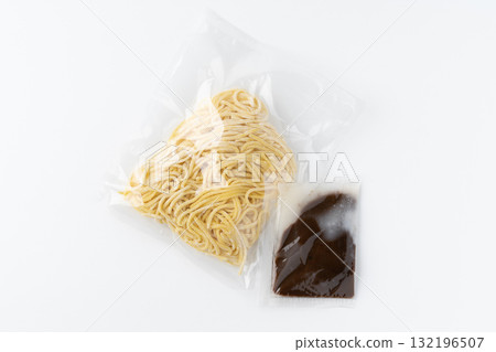 A set of ramen noodles and soup in a bag on a white background A set of ramen noodles and soup in a bag on a white background 132196507