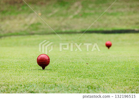 高爾夫球場綠色和球 高爾夫球場綠色和球 132196515