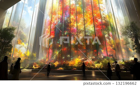 Colorful tree installation in bright indoor space 132196662