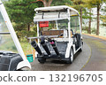 Golf cart parked in the parking lot 132196705