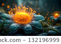 Bioluminescent flower glowing orange and blue macro nature illustration 132196999