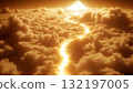 Golden path through clouds aerial view of heavenly light 132197005