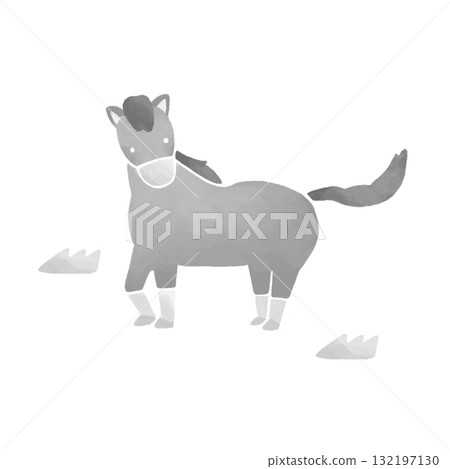 Monochrome New Year's card illustration of a horse 132197130