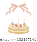 Strawberry cake and ribbon illustration material 132197141