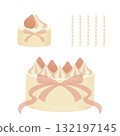 Strawberry cake and candle illustration material 132197145