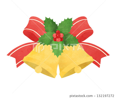 Christmas Bells Watercolor illustration of bells, holly and ribbons for Christmas 132197272