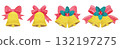 Christmas bell set. Watercolor illustration of bells, holly and ribbons for Christmas. 132197275