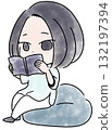 一位婦女在讀書的水彩顏色 132197394