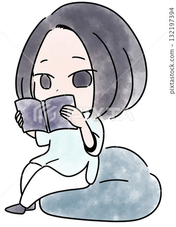 Watercolor color of a woman reading a book Watercolor color of a woman reading a book 132197394