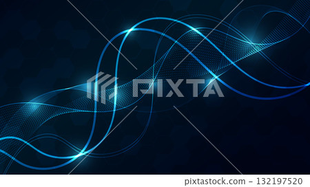 Blue Neon Light Vertical Wave Hexagon Grid Technology Background. Blue Neon Light Vertical Wave Hexagon Grid Technology Background. 132197520