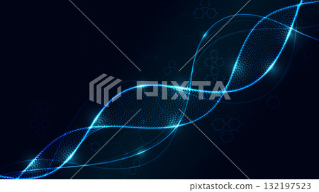 Blue Neon Light Vertical Wave Hexagon Grid Technology Background. 132197523