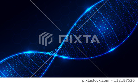 Blue Neon Light Vertical Wave Hexagon Grid Technology Background. Blue Neon Light Vertical Wave Hexagon Grid Technology Background. 132197526