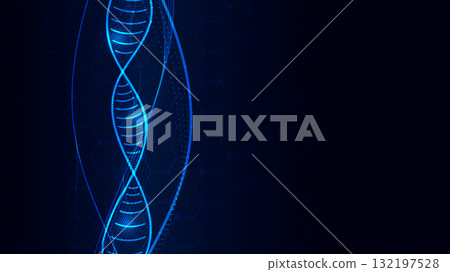 Blue Neon Light Vertical Wave Hexagon Grid Technology Background. 132197528