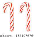 Two hand-drawn watercolor red and white candy canes | Perfect for Christmas decorations 132197676