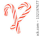 Two hand-drawn watercolor red and white candy canes | Perfect for Christmas decorations 132197677