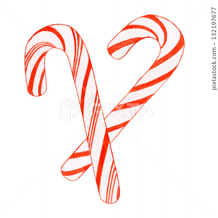 兩手繪水彩紅白拐杖糖 | 完美的聖誕裝飾 132197677