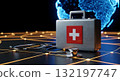 Medical briefcase and stethoscope with a digital globe background Medical briefcase and stethoscope with a digital globe background 132197747