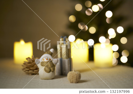 Snowman and Christmas tree Christmas image 132197996