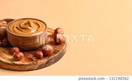Hazelnut Butter in Wooden Bowl 132198562