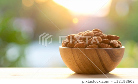 Almonds in Wooden Bowl 132198602