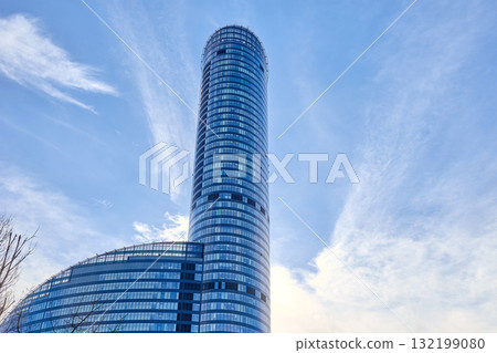 Glass skyscraper Sky Tower against blue sky in Wroclaw Poland 132199080