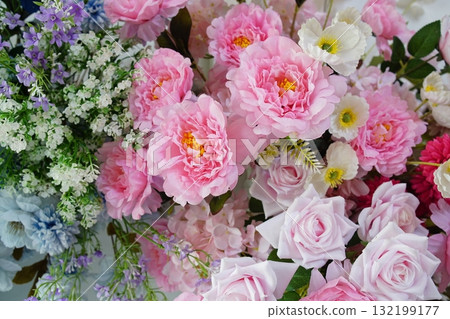 Beautiful Artificial flowers bouquet with space copy background 132199177