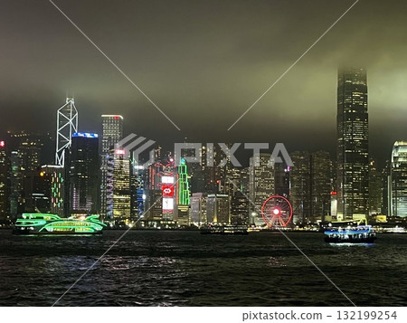Hong Kong night view and sightseeing boats from the Avenue of Stars Hong Kong night view and sightseeing boats from the Avenue of Stars 132199254