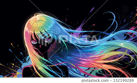 Iconic, colorful, dark pixel art of a woman Iconic, colorful, dark pixel art of a woman 132199289