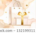 帶有金絲帶和閃光的華麗禮品盒和購物袋的插圖 132199311