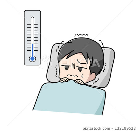 一名男子因寒冷而無法入睡的插圖 一名男子因寒冷而無法入睡的插圖 132199528