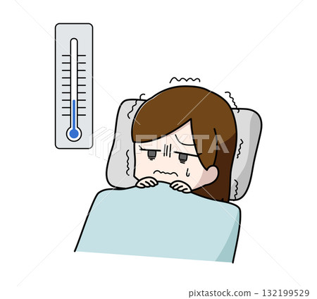 因寒冷而無法入睡的女人的插圖 因寒冷而無法入睡的女人的插圖 132199529