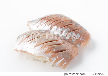 Horse mackerel nigiri sushi on white background Horse mackerel nigiri sushi on white background 132199568