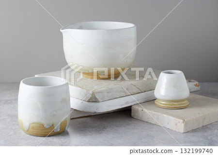 Tea bowl ceramic on gray background. 132199740