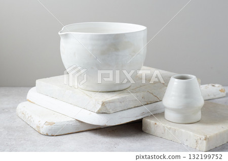 Tea bowl ceramic on gray background. 132199752