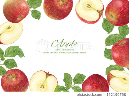 Watercolor cut apple frame illustration 132199768