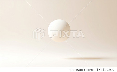 A minimal composition of a white sphere floating over a soft beige background with a spotlight. 132199809