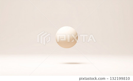 A minimal composition of a white sphere floating over a soft beige background with a spotlight. 132199810