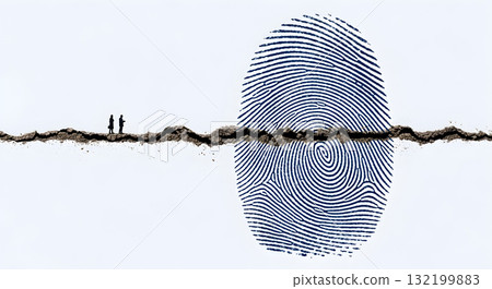 Fingerprint with figures on a broken line, concept of identity and security Fingerprint with figures on a broken line, concept of identity and security 132199883