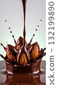 Delicious almonds being drenched in rich, flowing chocolate Delicious almonds being drenched in rich, flowing chocolate 132199890
