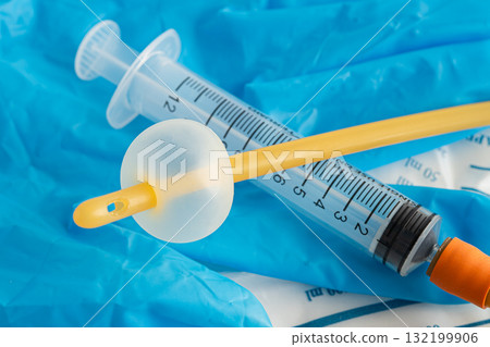 Foley catheter and urine drainage bag collect urine for disability or patient in hospital. Foley catheter and urine drainage bag collect urine for disability or patient in hospital. 132199906